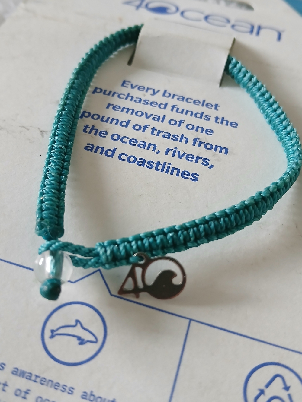 4ocean Turquoise Braided Bracelet with Wave Charm 🐬 NWT